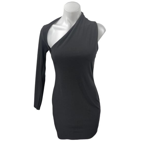 Club L Siren Black Cutout One Shoulder Long Sleeve Mini Stretch Bodycon Dress 6 - Picture 1 of 5